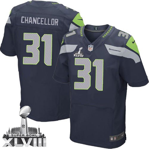 NFL Kam Chancellor Seattle Seahawks Elite Team Color Home Super Bowl XLVIII Nike Jersey - Navy Blue NFL Kam Chancellor Seattle Seahawks Elite Team Color Home Super Bowl XLVIII Nike Jersey - Navy Blue