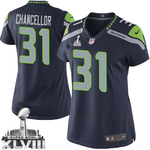 NFL Kam Chancellor Seattle Seahawks Women's Elite Team Color Home Super Bowl XLVIII Nike Jersey - Navy Blue NFL Kam Chancellor Seattle Seahawks Women's Elite Team Color Home Super Bowl XLVIII Nike Jersey - Navy Blue