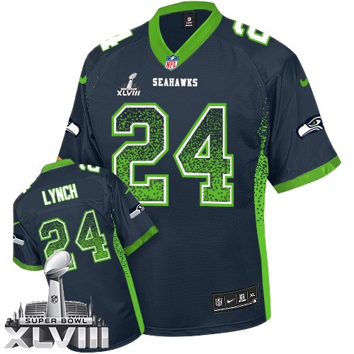 NFL Marshawn Lynch Seattle Seahawks Elite Drift Fashion Super Bowl XLVIII Nike Jersey - Navy Blue