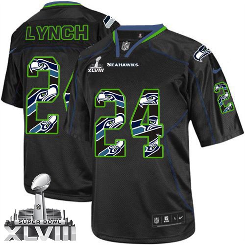 NFL Marshawn Lynch Seattle Seahawks Elite Super Bowl XLVIII Nike Jersey - New Lights Out Black