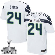 NFL Marshawn Lynch Seattle Seahawks Elite Road Super Bowl XLVIII C Patch Nike Jersey - White