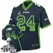 NFL Marshawn Lynch Seattle Seahawks Game Drift Fashion Super Bowl XLVIII Nike Jersey - Navy Blue