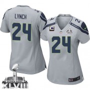 NFL Marshawn Lynch Seattle Seahawks Women's Elite Alternate Super Bowl XLVIII C Patch Nike Jersey - Grey