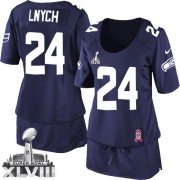 NFL Marshawn Lynch Seattle Seahawks Women's Elite Breast Cancer Awareness Super Bowl XLVIII Nike Jersey - Navy Blue