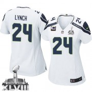NFL Marshawn Lynch Seattle Seahawks Women's Elite Road Super Bowl XLVIII C Patch Nike Jersey - White