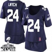 NFL Marshawn Lynch Seattle Seahawks Women's Limited Breast Cancer Awareness Super Bowl XLVIII Nike Jersey - Navy Blue
