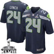 NFL Marshawn Lynch Seattle Seahawks Youth Elite Team Color Home Super Bowl XLVIII C Patch Nike Jersey - Navy Blue
