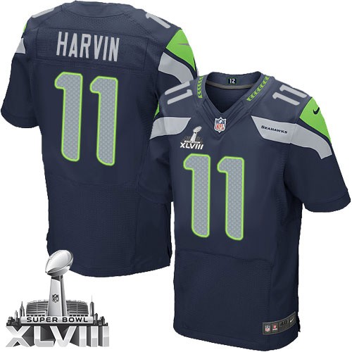 NFL Percy Harvin Seattle Seahawks Elite Team Color Home Super Bowl XLVIII Nike Jersey - Navy Blue