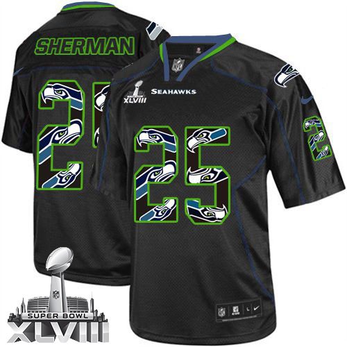 NFL Richard Sherman Seattle Seahawks Elite Super Bowl XLVIII Nike Jersey - New Lights Out Black NFL Richard Sherman Seattle Seahawks Elite Super Bowl XLVIII Nike Jersey - New Lights Out Black