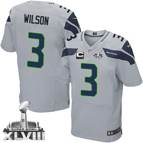 NFL Russell Wilson Seattle Seahawks Elite Alternate Super Bowl XLVIII C Patch Nike Jersey - Grey