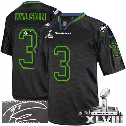NFL Russell Wilson Seattle Seahawks Elite Autographed Super Bowl XLVIII Nike Jersey - Lights Out Black