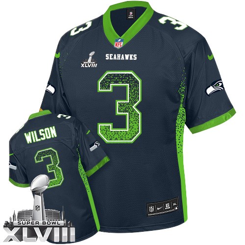NFL Russell Wilson Seattle Seahawks Elite Drift Fashion Super Bowl XLVIII Nike Jersey - Navy Blue NFL Russell Wilson Seattle Seahawks Elite Drift Fashion Super Bowl XLVIII Nike Jersey - Navy Blue