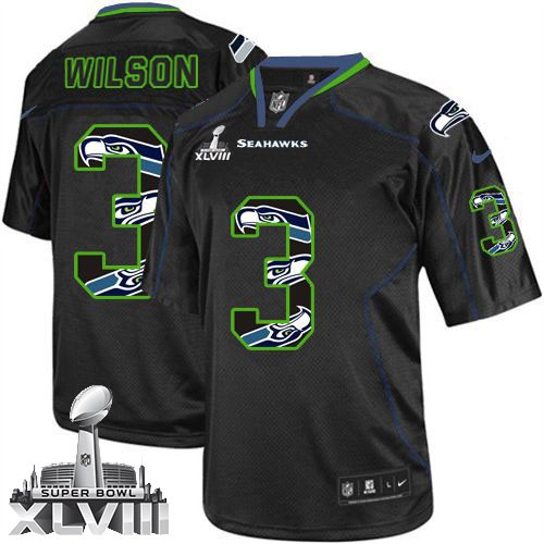 NFL Russell Wilson Seattle Seahawks Elite Super Bowl XLVIII Nike Jersey - New Lights Out Black