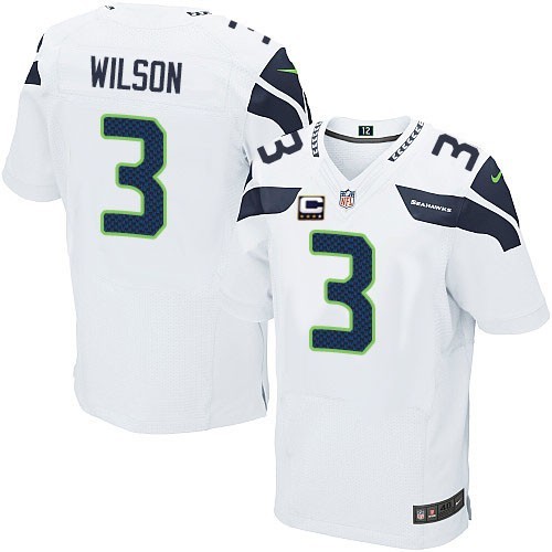 NFL Russell Wilson Seattle Seahawks Elite Road C Patch Nike Jersey - White
