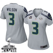 NFL Russell Wilson Seattle Seahawks Women's Elite Alternate Super Bowl XLVIII C Patch Nike Jersey - Grey