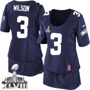 NFL Russell Wilson Seattle Seahawks Women's Elite Breast Cancer Awareness Super Bowl XLVIII Nike Jersey - Navy Blue