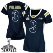NFL Russell Wilson Seattle Seahawks Women's Elite Draft Him Shimmer Super Bowl XLVIII Nike Jersey - Navy Blue