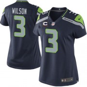 NFL Russell Wilson Seattle Seahawks Women's Elite Team Color Home C Patch Nike Jersey - Navy Blue