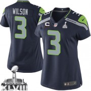 NFL Russell Wilson Seattle Seahawks Women's Elite Team Color Home Super Bowl XLVIII C Patch Nike Jersey - Navy Blue