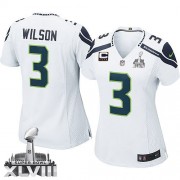 NFL Russell Wilson Seattle Seahawks Women's Elite Road Super Bowl XLVIII C Patch Nike Jersey - White