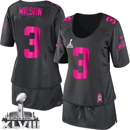 NFL Russell Wilson Seattle Seahawks Women's Limited Dark Breast Cancer Awareness Super Bowl XLVIII Nike Jersey - Grey