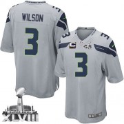 NFL Russell Wilson Seattle Seahawks Youth Elite Alternate Super Bowl XLVIII C Patch Nike Jersey - Grey