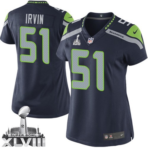 NFL Bruce Irvin Seattle Seahawks Women's Elite Team Color Home Super Bowl XLVIII Nike Jersey - Navy Blue
