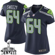 NFL J.R. Sweezy Seattle Seahawks Women's Limited Team Color Home Super Bowl XLVIII Nike Jersey - Navy Blue